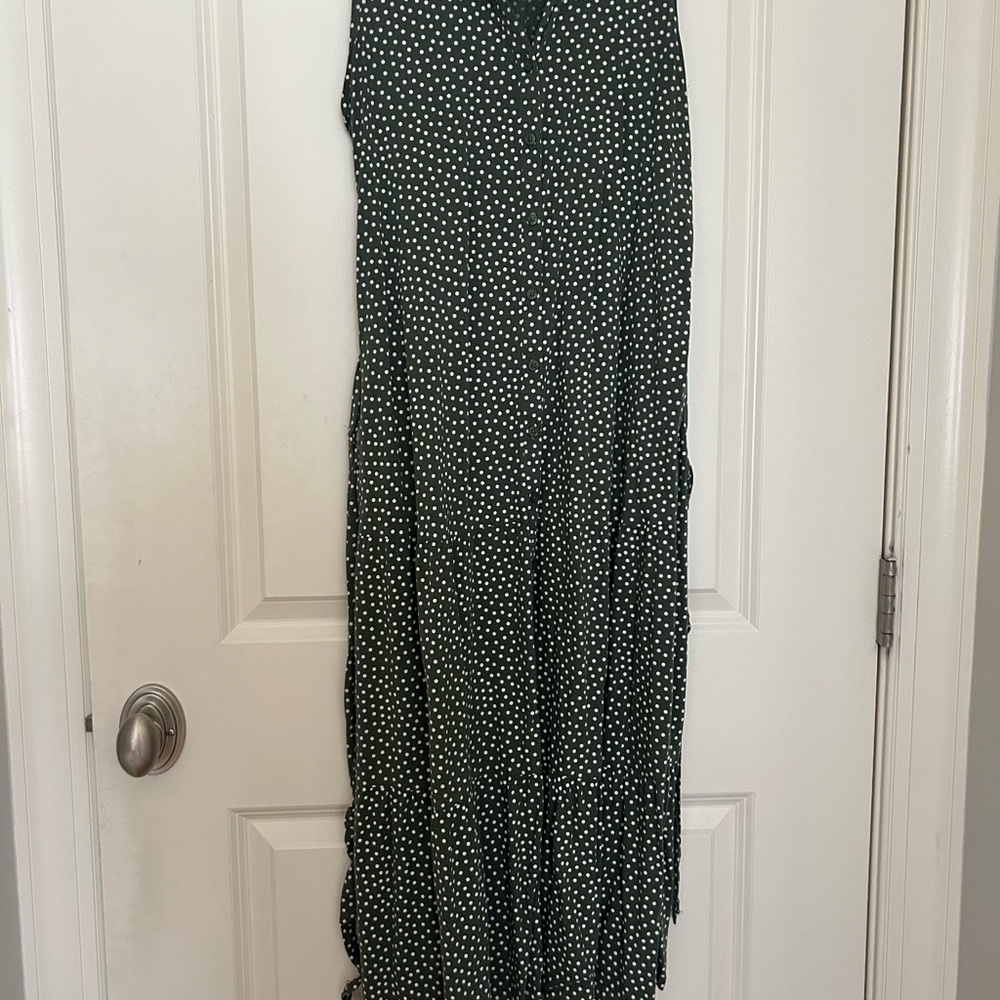 Croft & Barrow Green and White Polka Dot Blouse